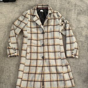 Jolt Gray and Brown Plaid Pea Coat
